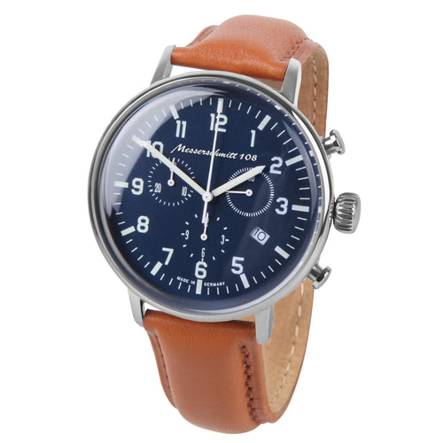 Aristo Herren Messerschmitt Uhr Chronograph Fliegeruhr ME108-80L Leder