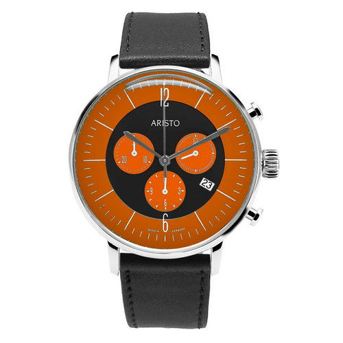 Aristo Bauhaus Herren Uhr Chronograph Edelstahl 4H237 Leder
