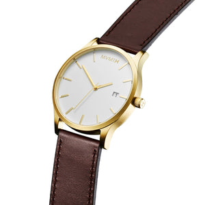 MVMT CLASSIC White Gold Herren Uhr Armbanduhr Leder MM01-WGL